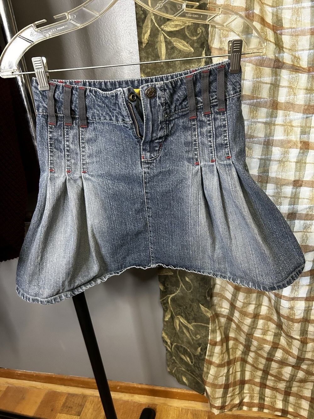 **Vintage** Gasoline Ruffle Pleated Denim Skirt